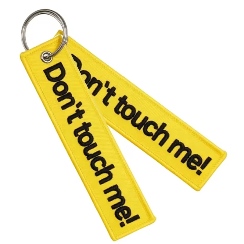 20Pcs Don't Touch Me Embroidered Jet Tag Keychain, Double Sided Fabric Warning Slogan Luggage Pendant for Backpack Suitcase