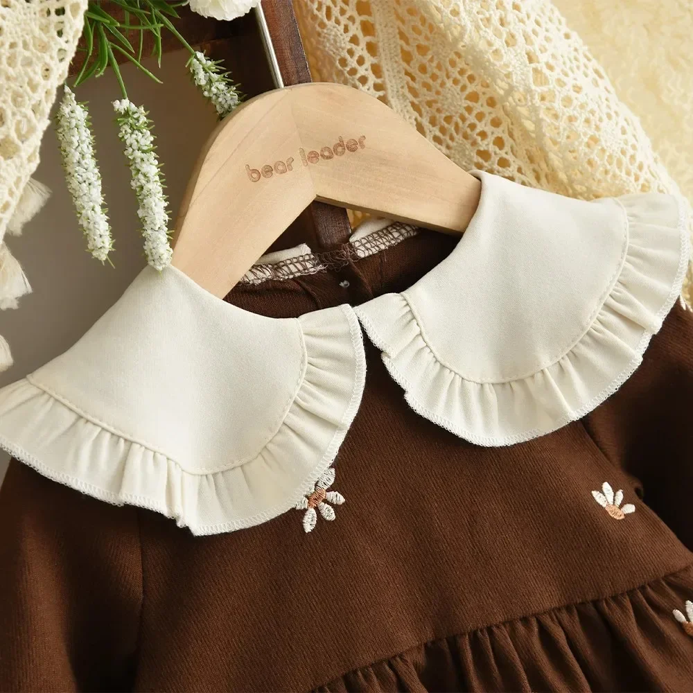 1-3 سنة طفلة الخريف نمط جديد دمية طوق بأكمام طويلة فستان الأميرة الأزهار النسخة الكورية زي الأطفال غير رسمي