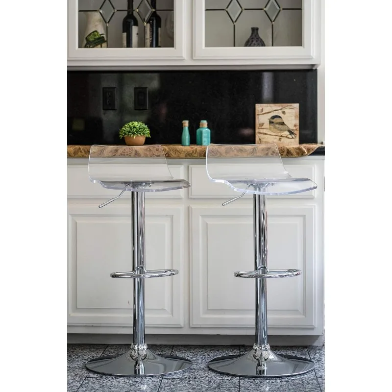 Acrylic Bar Stools Set of 2, Transparent Swivel Adjustable Airlift Barstools with Low Back, Counter Height Bar Chairs for