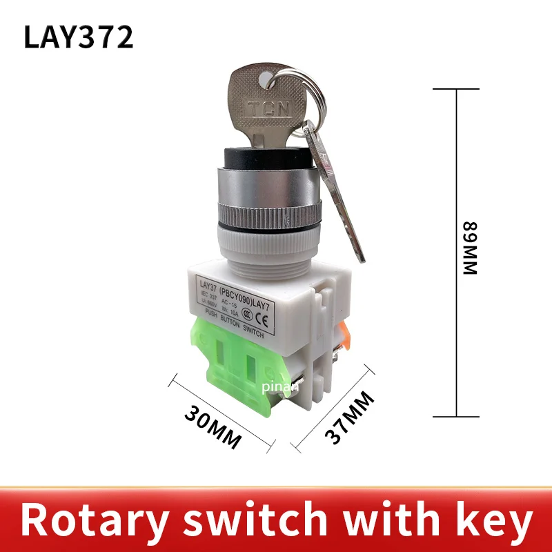 LAY37 22mm Rotary switch 2/ 3 Position Knob Rotary Key lock 1NO/1NC and 2NO rotary switch DPST Locking Switch 660V Ui 10A Ith