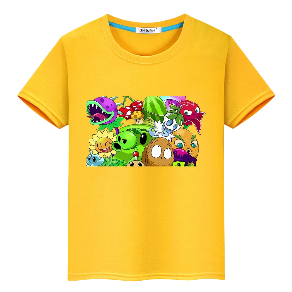 تي شيرت قطن 100% للأطفال الأولاد 10 سنوات نباتات مقابل الكسالى طباعة Kawaii قصير y2k قطعة واحدة ملابس أنيمي تي شيرت فخر ملابس الفتيات