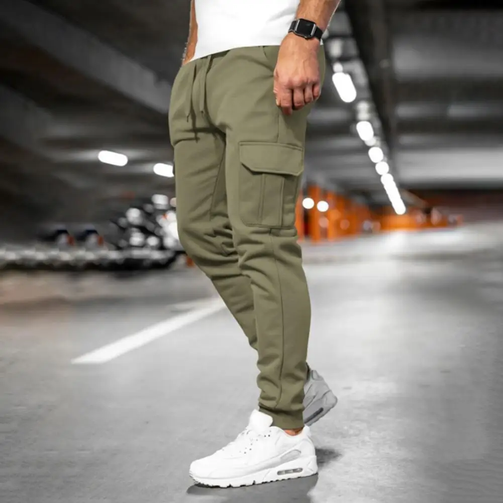 Men's drawstring loose multi pocket work pants, spring and autumn outdoor, men's work pants