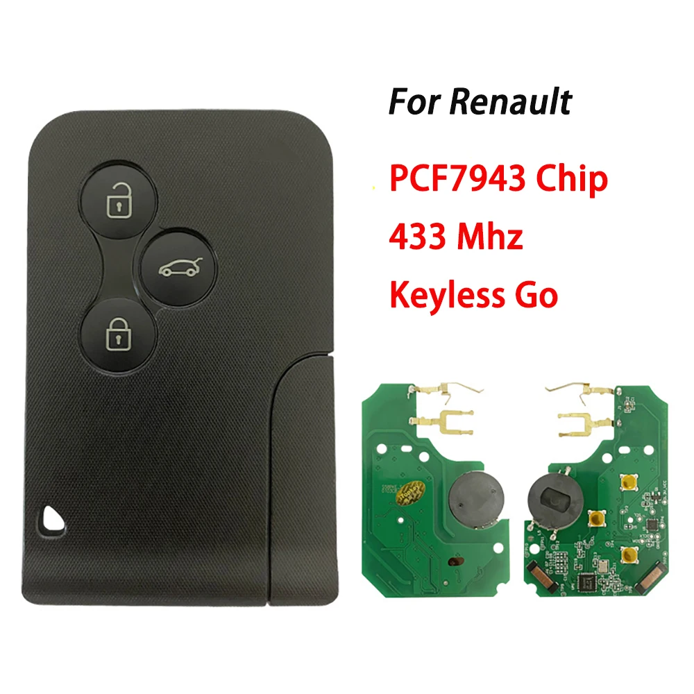 

For Renault Smart Key Card 3 Button PCF7943 433MHZ Chip Megane 2 3 Scenic Grand Clio 2003-2008 Remote Keyless Go Car Key