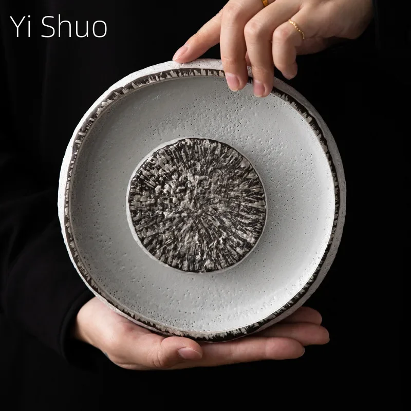 

Ink Pottery Silver Color Moon Pot Tray Ceramic Water Storage Type Pot Holder Pot Platform Tea Table Tea Tray Serving Trays