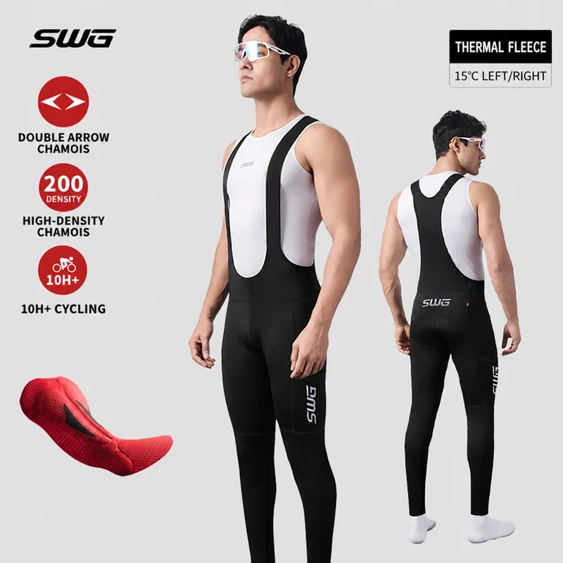 SWG Winter Warm Fleece Cycling Pants Italy Elastic Interface Padded 10 hours Ridding Bike Bibs High Elastic Tight MTB Clothing
