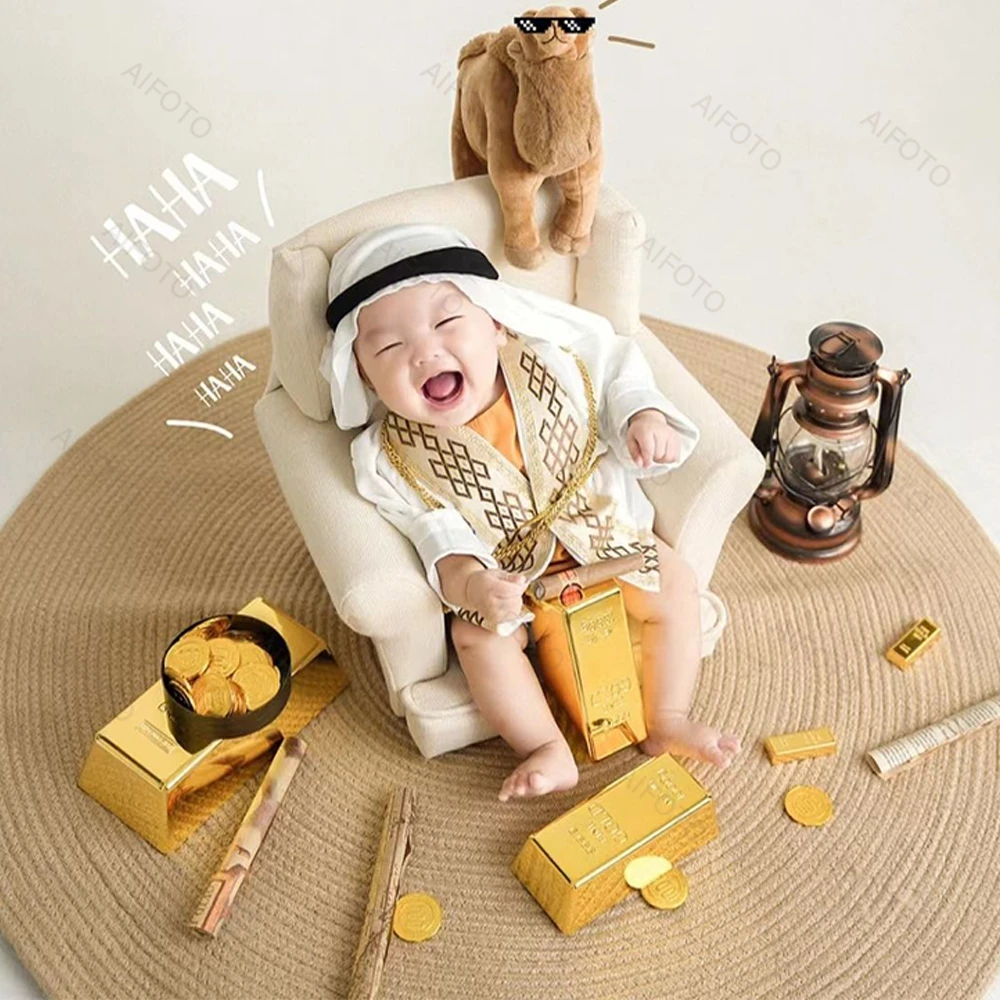 Newborn Photography Props Accessories Arab White Kerchief+Robe+Wraps Baby Photo Studio Shooting Clothes Headband Football Birth