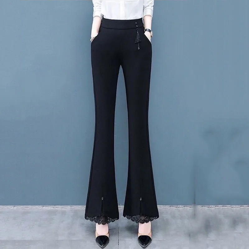 

Flared Pants Womens Elastic Slim Casual Elegant Suit Pants Lace High Waist Large Size Ladies Trousers Workwear Pantalon Femme
