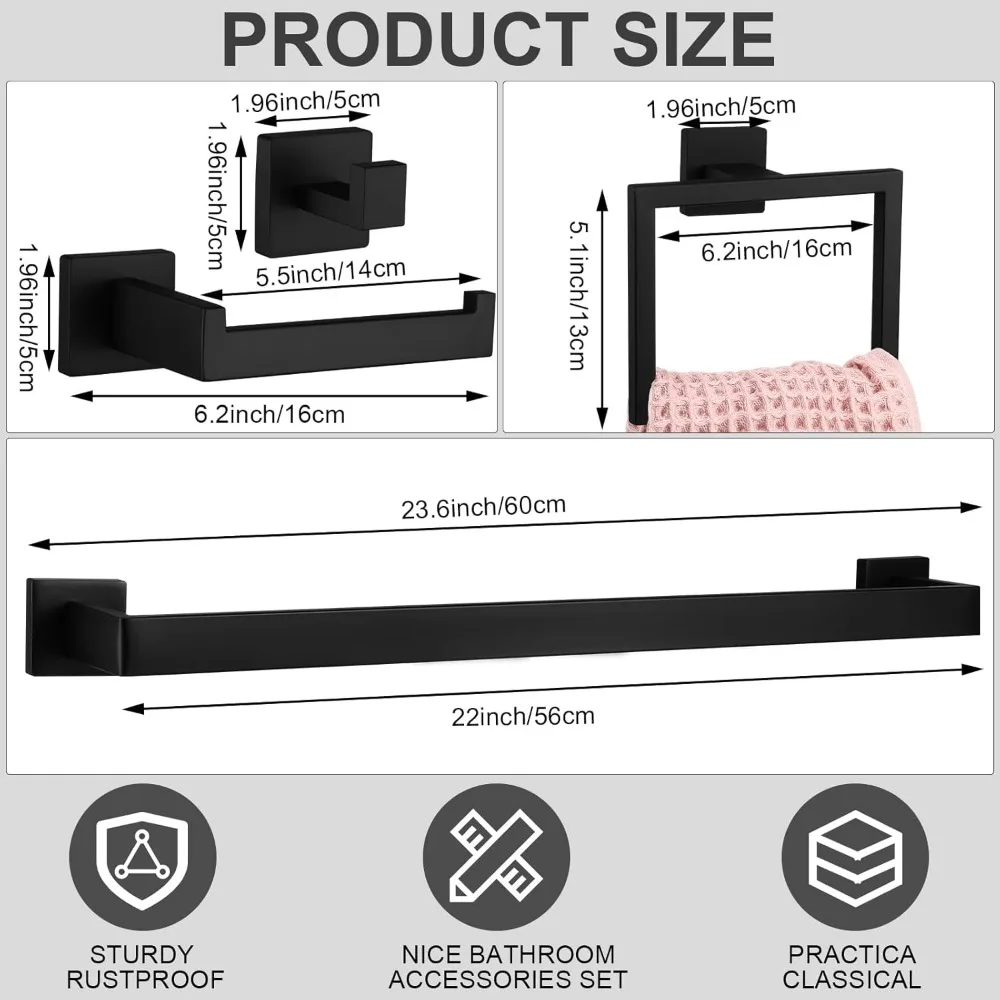 Bathroom Hardware Accessories Set, 23.6 Inch Bath Towel Bar Kit, Stainless Steel Bathroom Hardware Set, Towel Racks