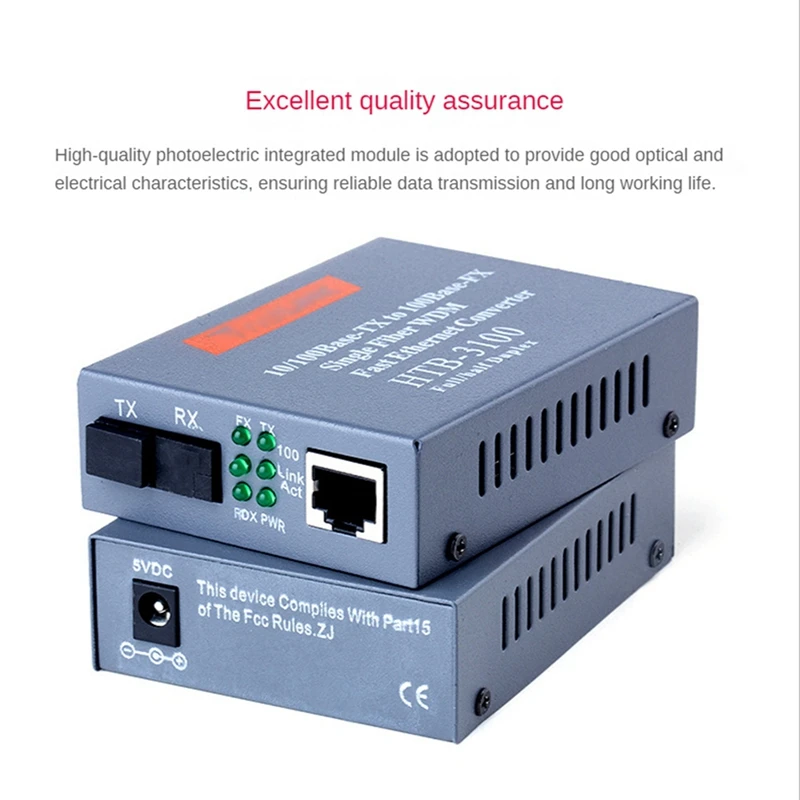 Único transceptor de fibra com plugue EU, HTB-3100, 25km SC, 10 m, 100m, conversor de modo único, 1 par