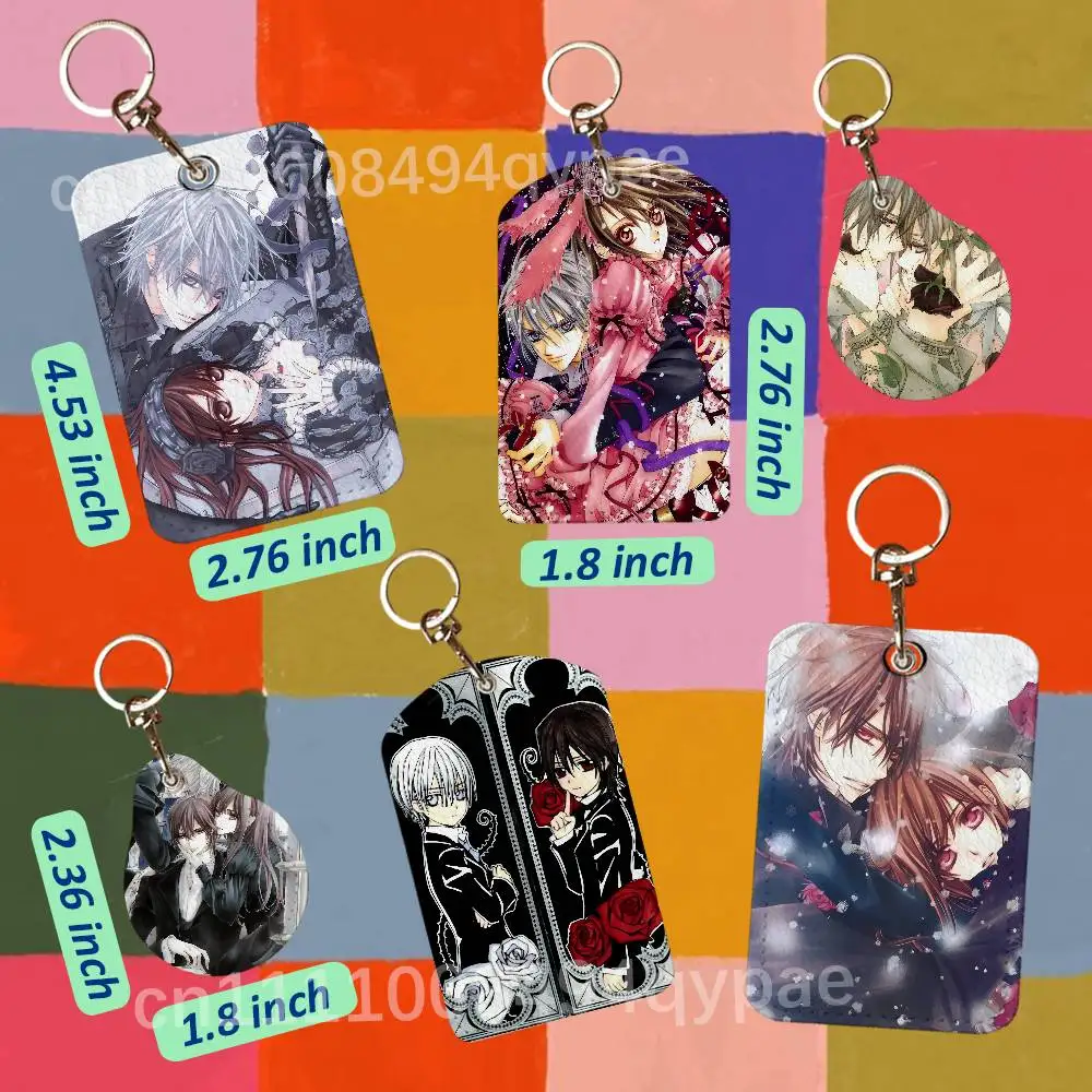V-Vampire Knight Anime 1PCS Leather Card Holder Keychain Door Lock Access Tags ID Card Case Access Card Bag Key Tag Ring