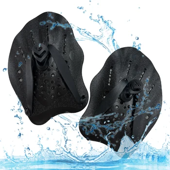 조절 가능한 실리콘 스트랩이 달린 수영 훈련 손 오리발, 1 쌍