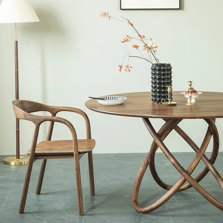 

Customizable North American solid wood round table dining table and chair combination household dining room furniture