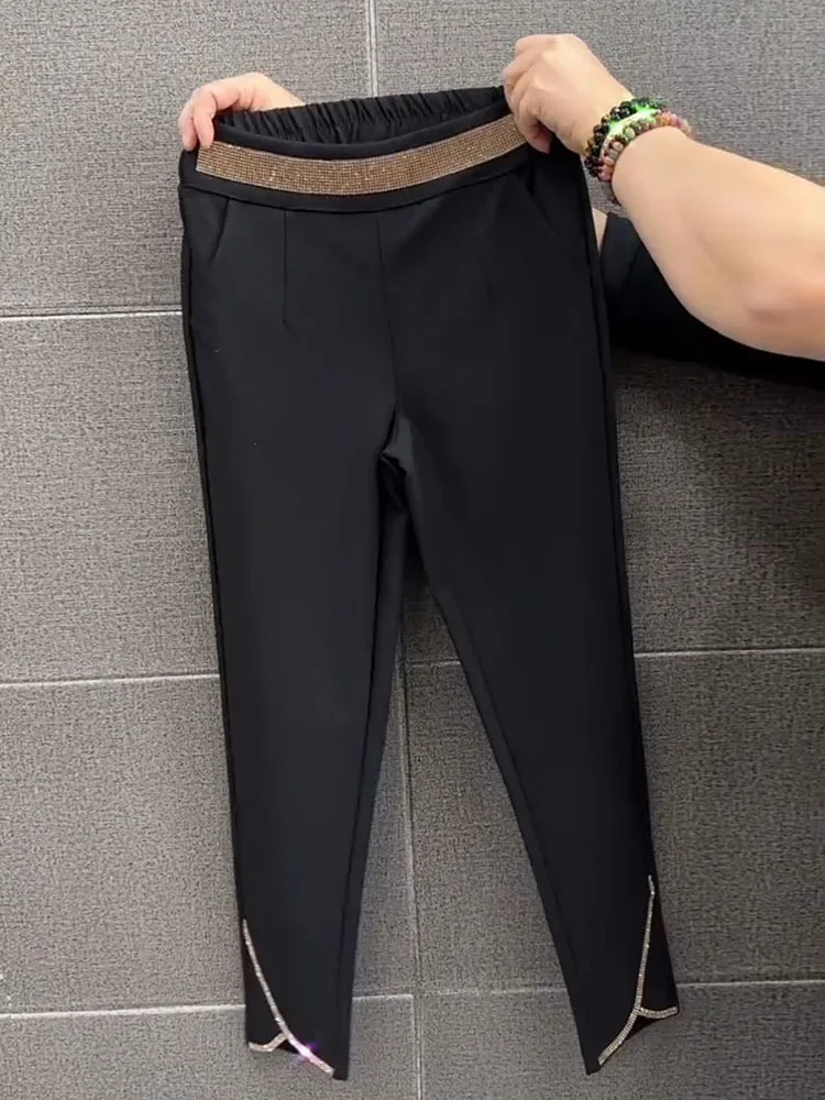 ارتفاع الخصر هارون السراويل النسائية الربيع/الخريف موضة كبيرة الحجم سراويل نسائية مرونة الخصر فضفاضة عادية مستقيم أنبوب السراويل 4XL #2