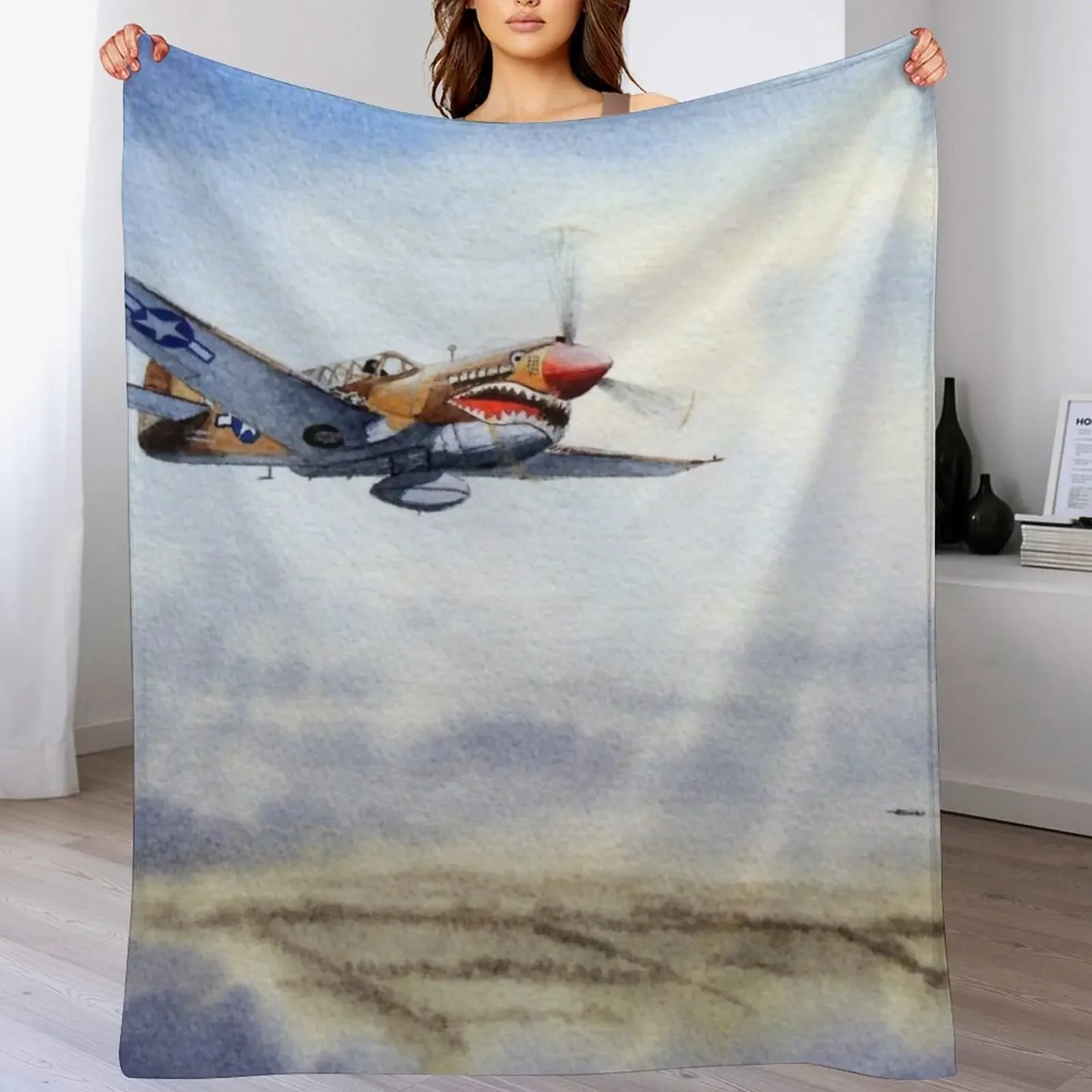 

P-40 Warhawk Aircraft Throw Blanket Warm Flannels Soft Plaid Nap Blankets