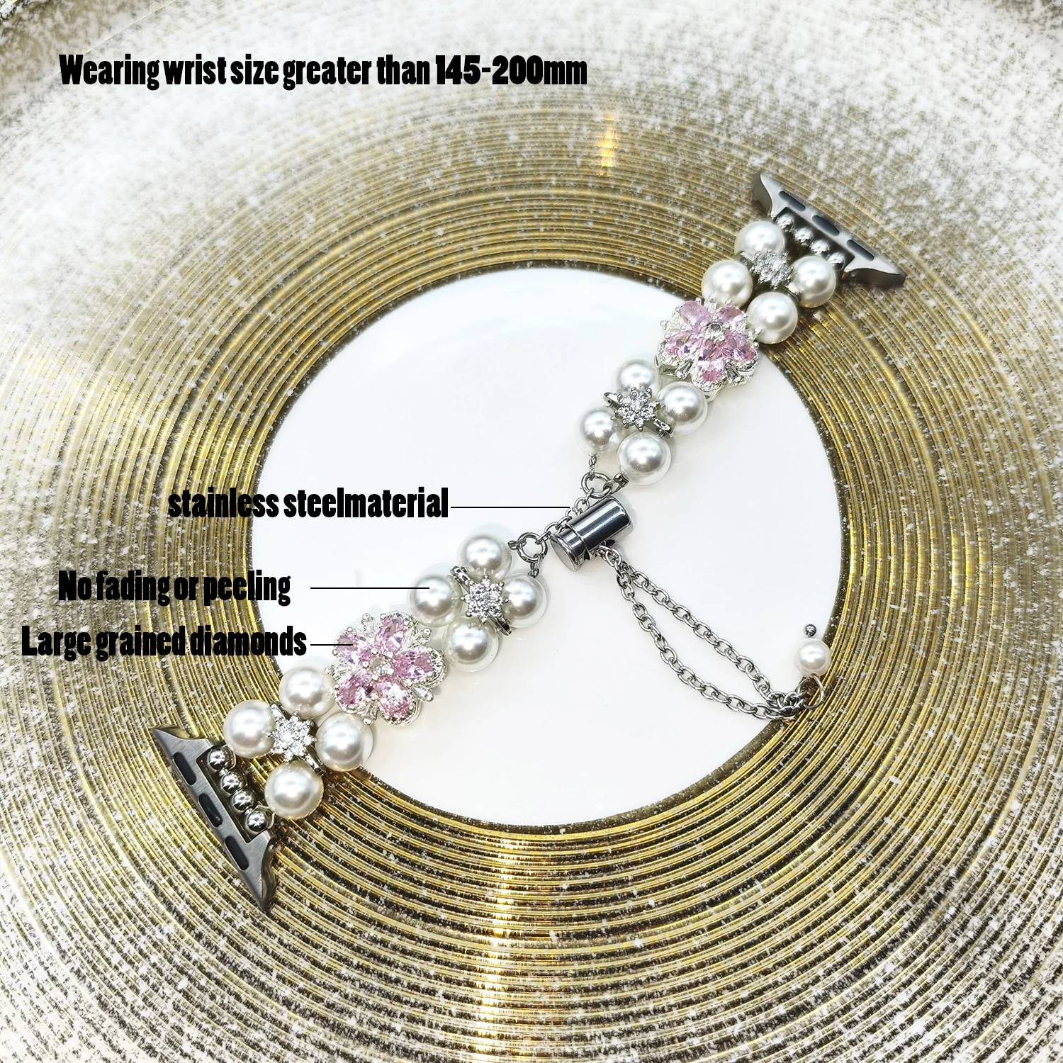 Sparkling Gemstone Pearl Strap for Apple Watch S11 46 45 44 42 41-38mm Female Strap for IWatch Ultra S10 S9 S8-1 Universal 20/22