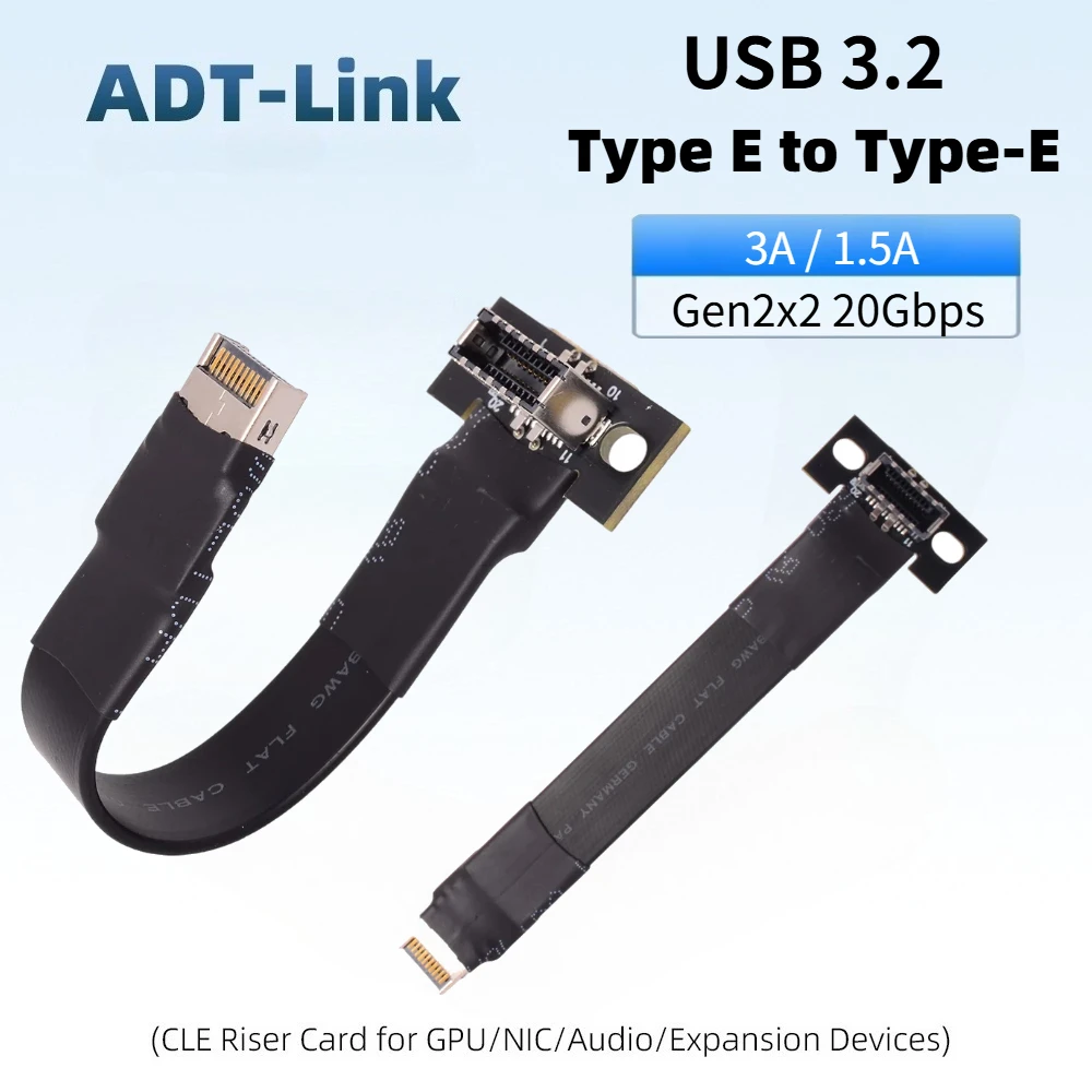 ADT-Link USB 3.2 GEN 2 X2 Type-E To Type-E Extension Cable Internal Type E Male To Female 20Gbps W Screw Hole For PC Motherboard