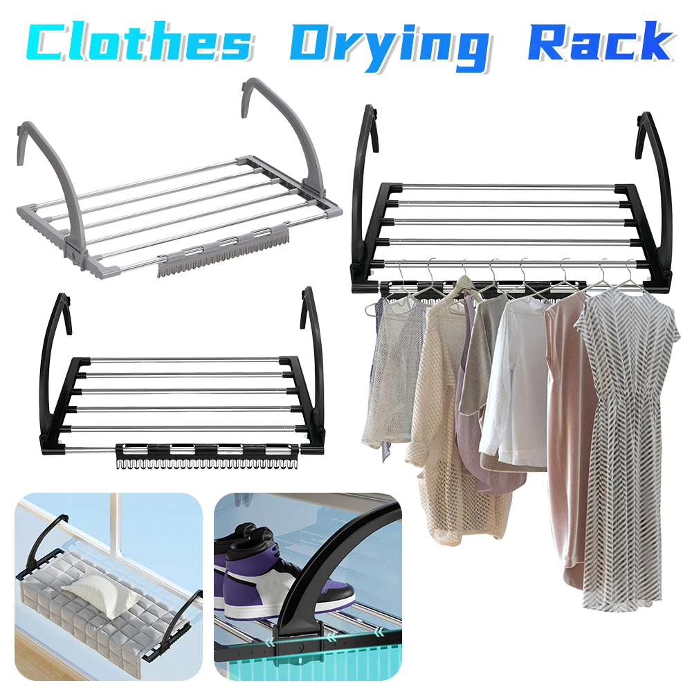 

Clothes Airer Rack Foldable Clothes Household Hanging Rack with Sock Clip Laundry Drying Rack for Bathroom Railings Windowsill