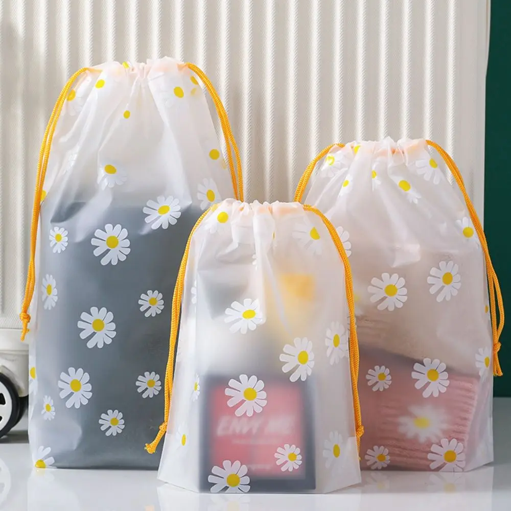 Bolsas de almacenamiento de zapatos con margaritas de dibujos animados, bolsa de zapatos de viaje transparente impermeable, bolsas colgantes a prueba de humedad, bolsa con cordón