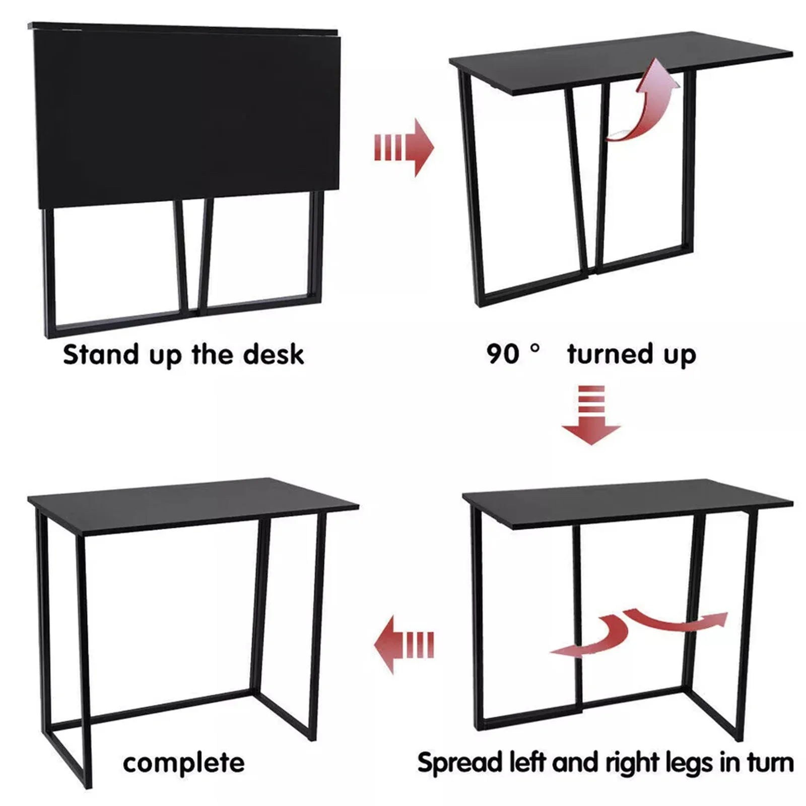 Mesa Dobrável Preta Do Computador, Mesa De Escritório Em Casa, Mesa De Estudo De Escrita Do Quarto, 35,5"