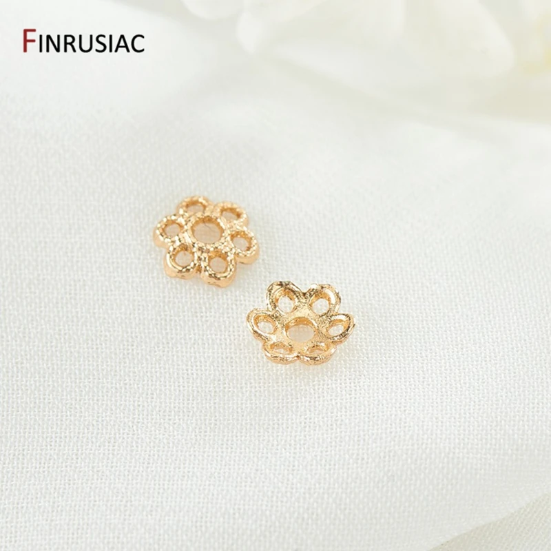 

6mm*5.7mm 14K Gold Plated Brass Hollow Flower End Beads Caps For Jewelry Making Supplies DIY Handicrafts Accessories