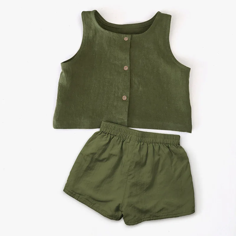 

2023 Summer Child Clothes Sets Sleeveless O Neck Tops Army Green 2 Piece Sets Designer Girls Clothes Set 18M-7T