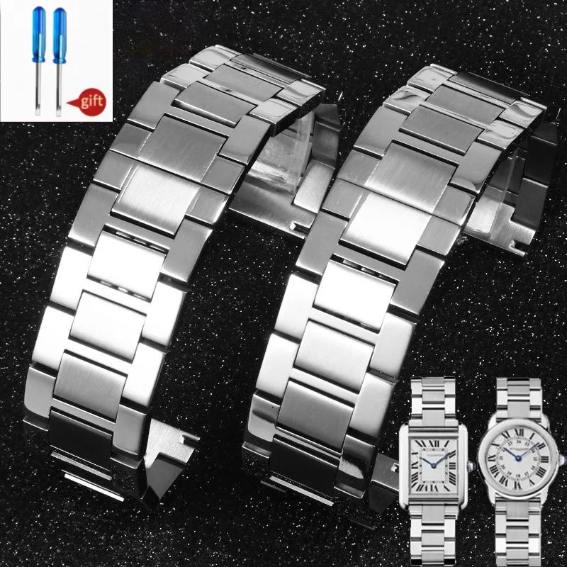 luxurious 316L Stainless Steel bracelet For TANK solo wristband high quality brand watchband 16mm 17.5mm 20mm 23mm silver color