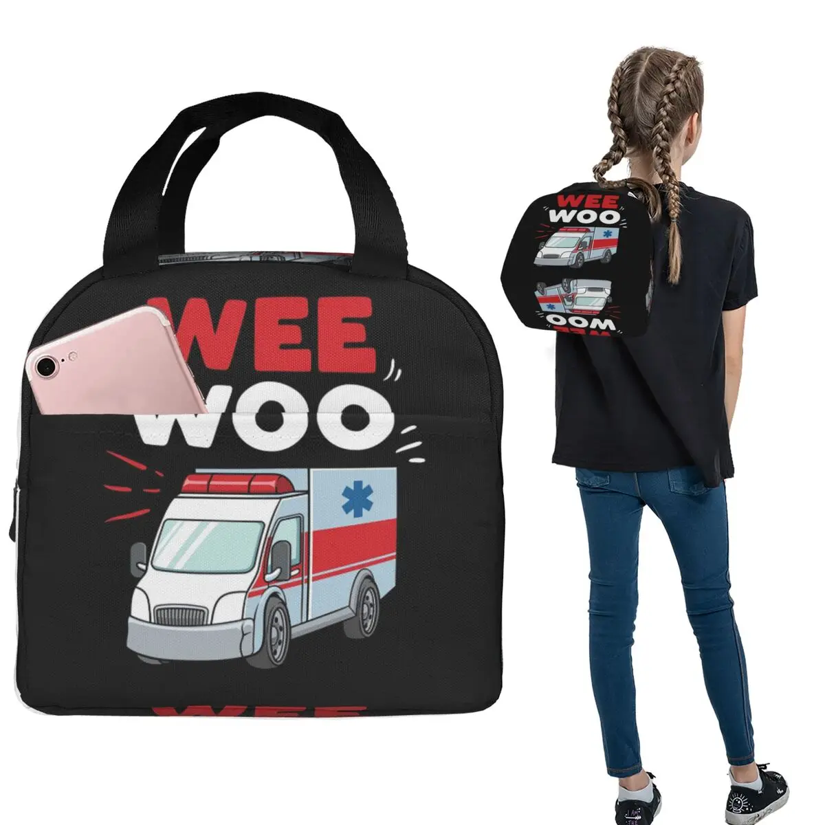 

Термосумка для обедов Wee Woo Ambulance Paramedic Emergency Medic Gift, изолированная сумка для еды для женщин и детей, портативный термоконтейнер для еды, сумка-тоут