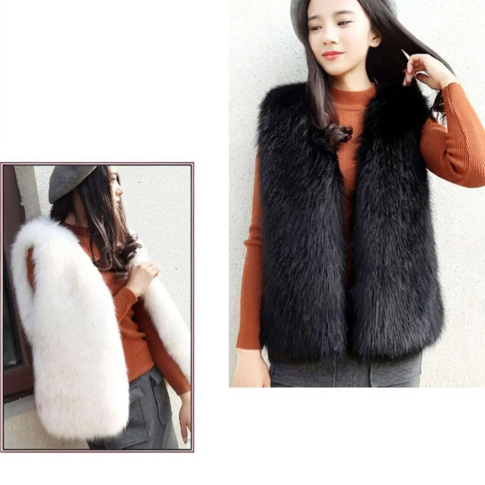 Womens Autumn Winter Faux Vest Warm Sleeveless Jacket Thickened Plush Waistcoat Casual Elegant Commuter Outwear