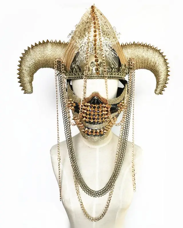 Pirate Bullhorn Hat Punk 21 styles Bullhorn Tassels Exaggerated Headwear DJ Show Show Halloween Armor Hat Devil Shape