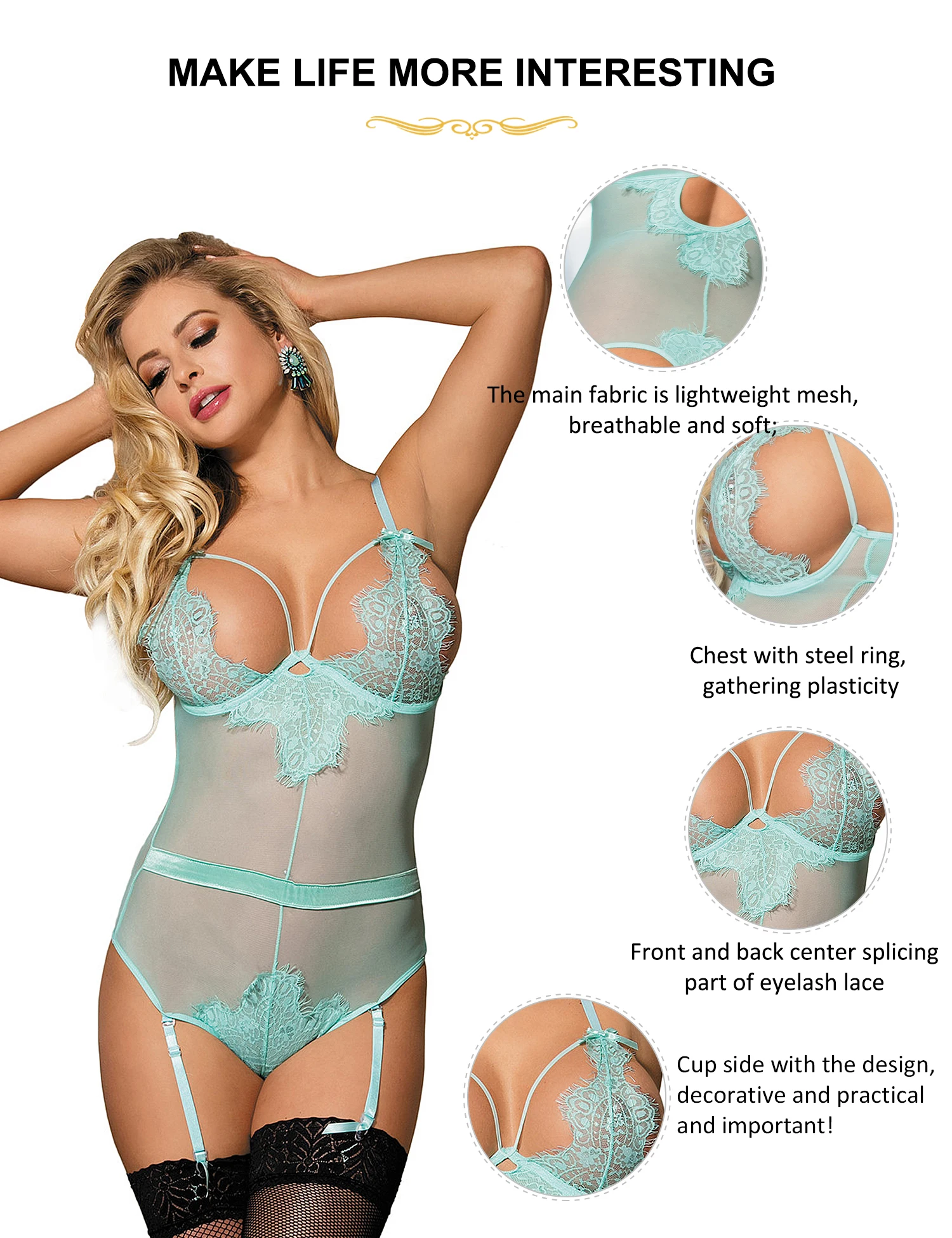 Ohyeahlady-بدلة نسائية شبكية شفافة ، دانتيل زهري ، شفافة ، قطعة واحدة ملابس نوم ، مقاس كبير ، ملابس داخلية تيدي مثيرة مع أحزمة برباط