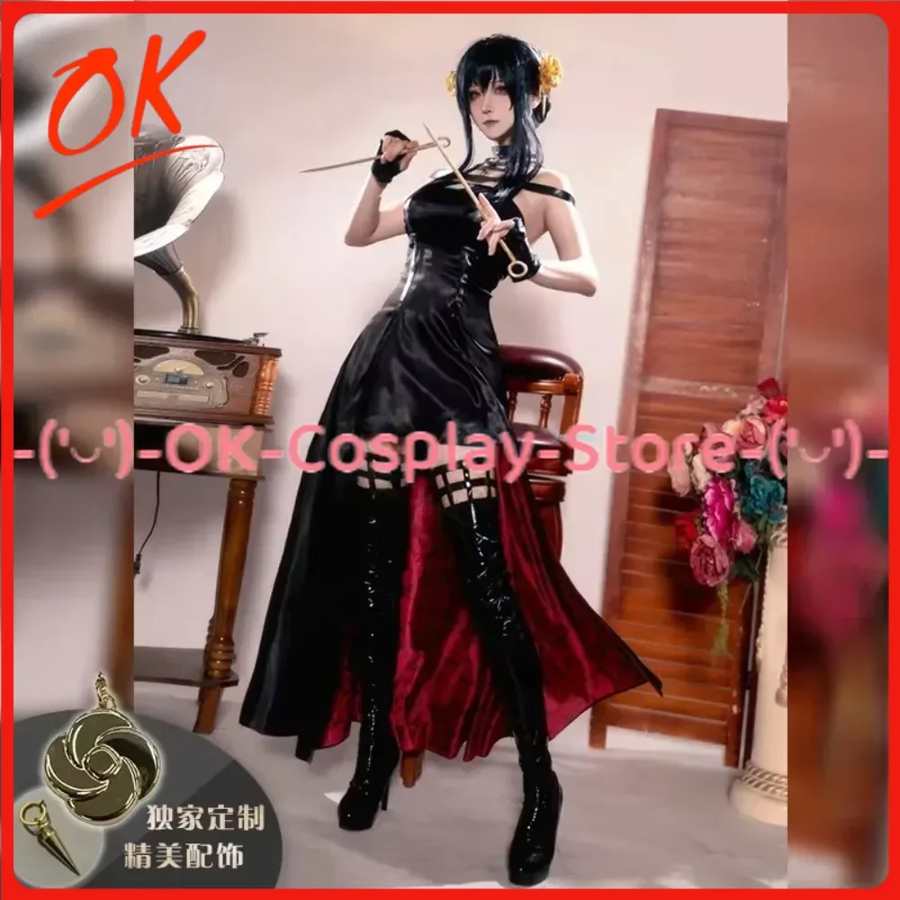 

[Customized] Yor Forger Cosplay Costume Women Cute Gothic Black Dress Outfit Holiday Party Anime Roleplay Props Uniform Suits