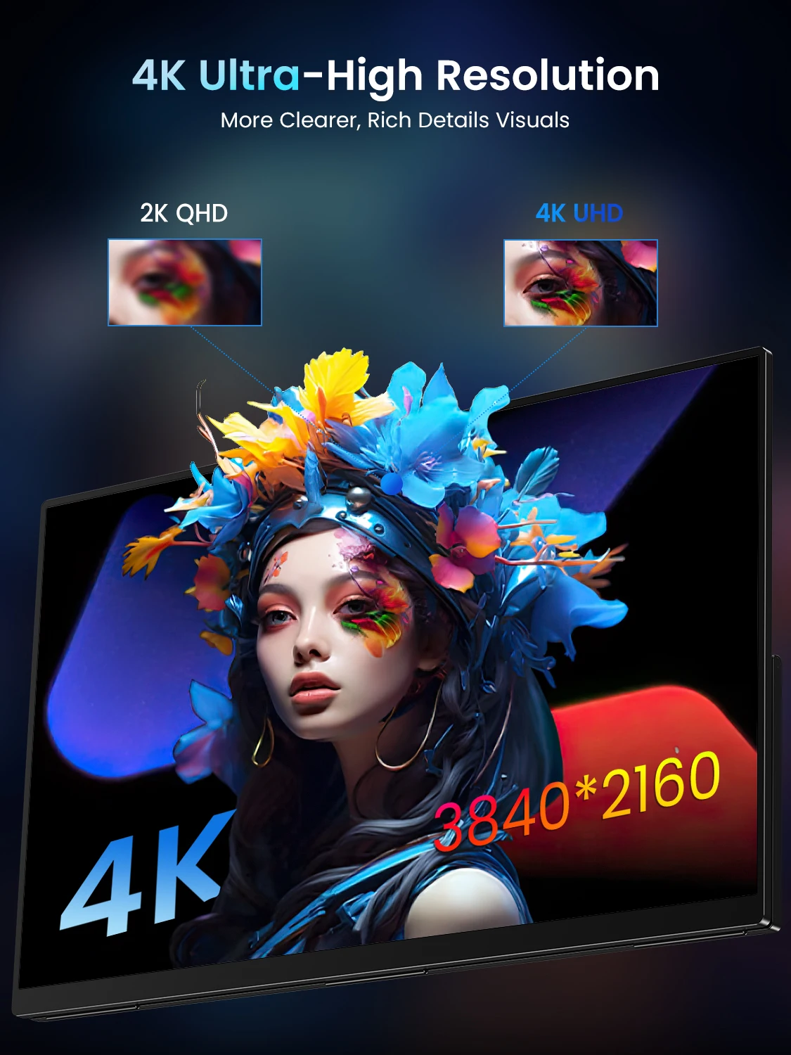 شاشة UPERFECT المحمولة بدقة 4K UHD مقاس 17.3 بوصة 100% DCI-P3 120 هرتز FreeSync للألعاب لأجهزة Switch وPS5 وXbox وPC والكمبيوتر المحمول وMac والهاتف مع حامل ومكبر صوت مدمجين