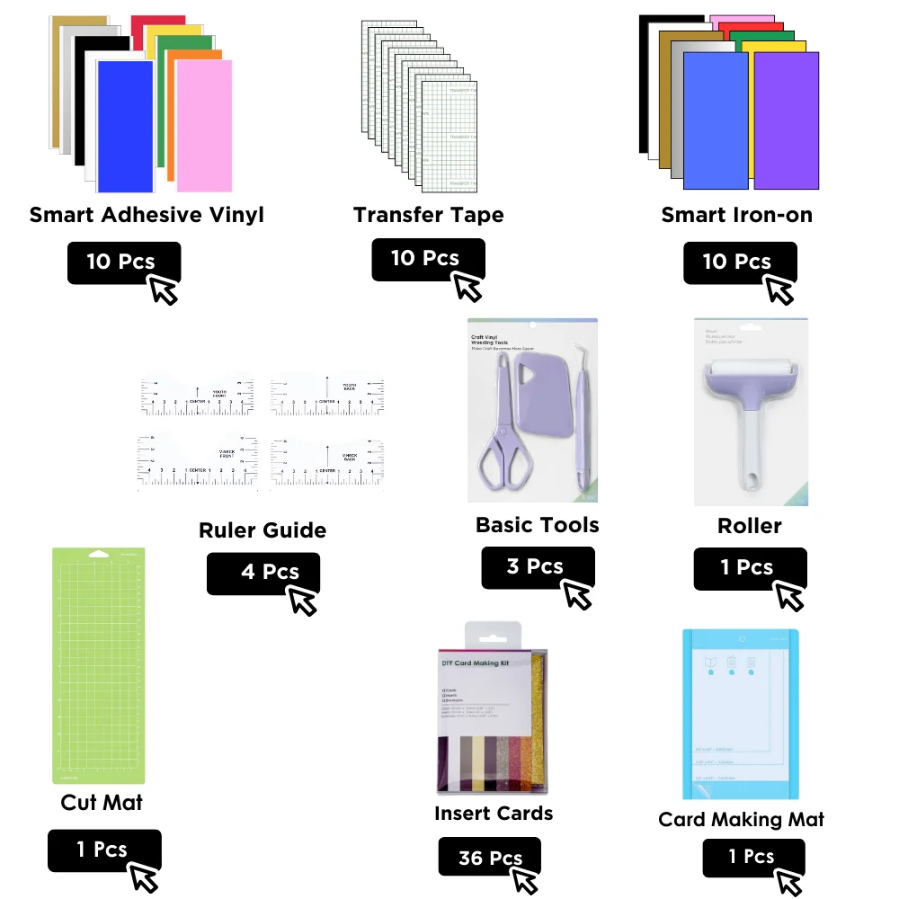 76PCS Joy Accessory Kit, Weeding Tools, HTV, Adhesive Vinyl, Card Kits, Card Mats, Starter Kits for Making Cricut Items