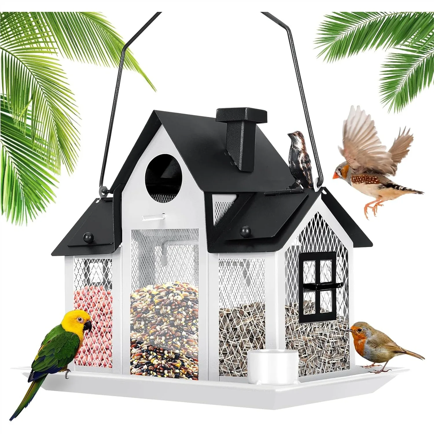 

Solar Bird Feeder for Outside Hanging, Metal Wild Bird Feeder Large Capacity, Rust-Proof Birdhouse for Garden Decoration