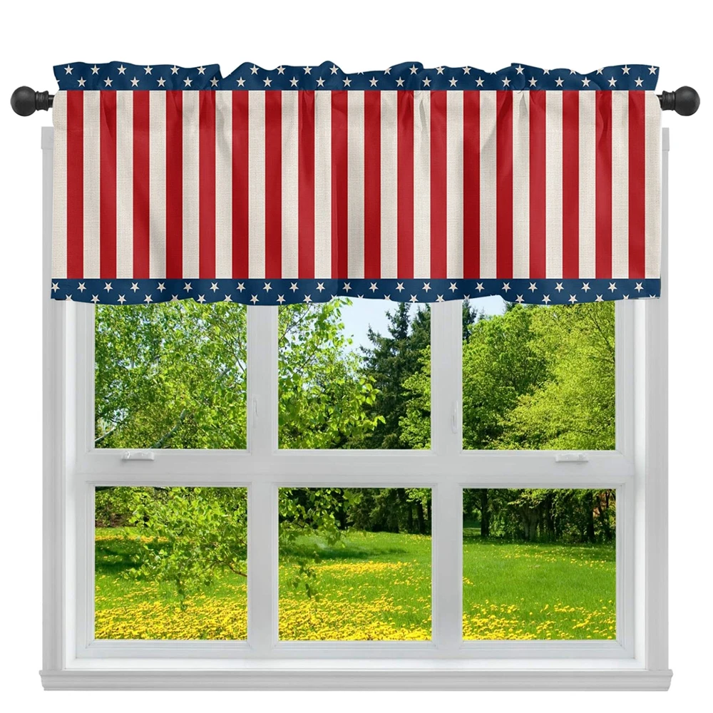 Kitchen Curtain Valances Drapes 4th of July US Flag Blue Truck Independence Day Window Treatment Curtain For Bedroom Living Room