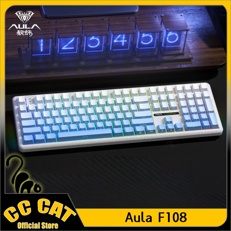 

Aula F108 Mechanical Keyboard Three Mode 2.4g Wireless Customized 100% Layout 1k Polling Rate Hifi Switch Hot Swap Rgb Keyboard