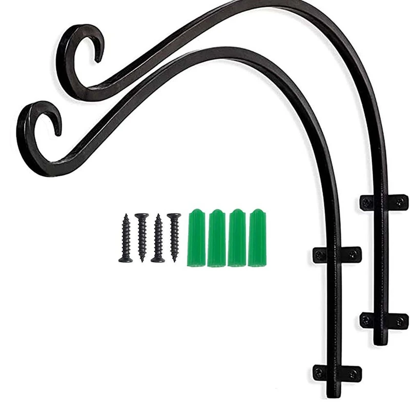 

AT19-2PCS Heavy Duty Hanging Plant Bracket, 16Inch Outdoor Wall Curved Hanging Bracket For Hanging Flower Basket, Bird Feeder