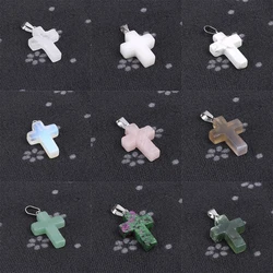 Natural Stone Pendant Gemstone Cross Shape Exquisite Charms for Jewelry Making DIY Simple Necklace Bracelet Earring Accessories