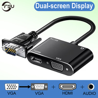 VGA to HDMI-Compatible VGA Dual Display Adapter Video Audio Converter VGA splitter 1 in 2 output for PC Monitor Projector HDTV