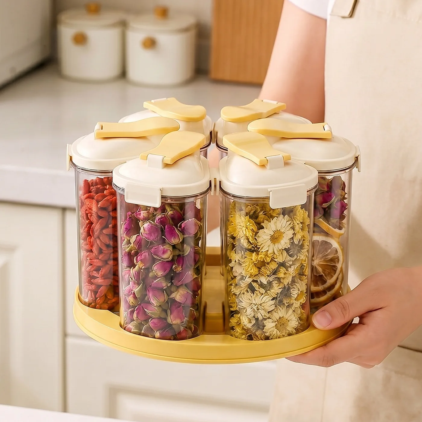 YFY rotating 360 sealed tank health flower tea transparent storage box people's home moisture-proof storage tank