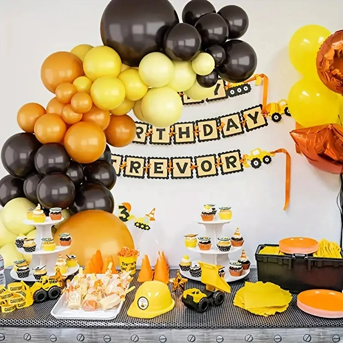 166PCS Construction Excavator Theme Balloon Set for Boys Birthday Party Baby Shower Construction Theme Party Decor Supplies