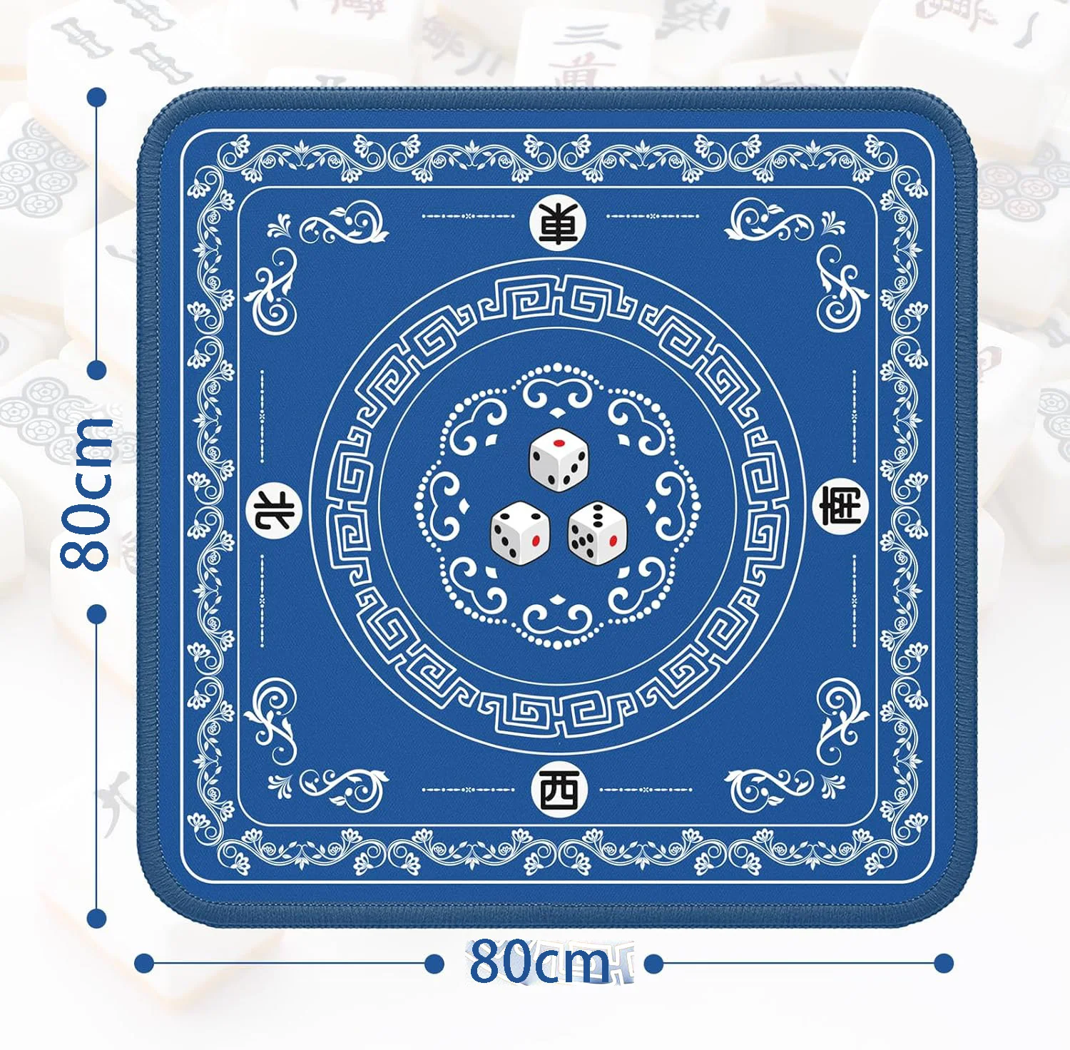 

Коврик для маджонга — элегантный синий с кружевной отделкой | Нескользящий резиновый игровой коврик и шумоподавитель | для плитки маджонга, покера, карточек, домино