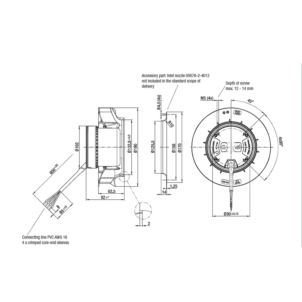 AC 230V Brand New Original R2E190-AO26-05 Centrifugal Fan 0.26/0.34A 2500/2700RPM Y