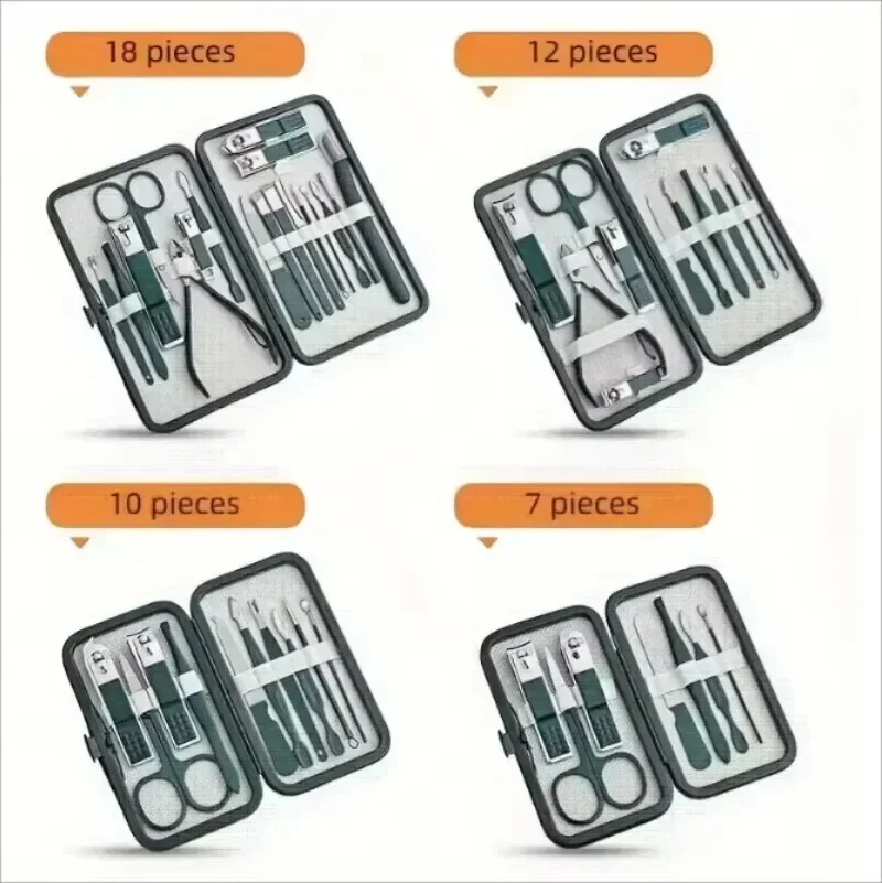 طقم احترافي 7 10 12 18 قطعة مجموعة العناية بالأظافر من الفولاذ المقاوم للصدأ مجموعة تشذيب الأظافر والقدم مع صندوق التعبئة والتغليف