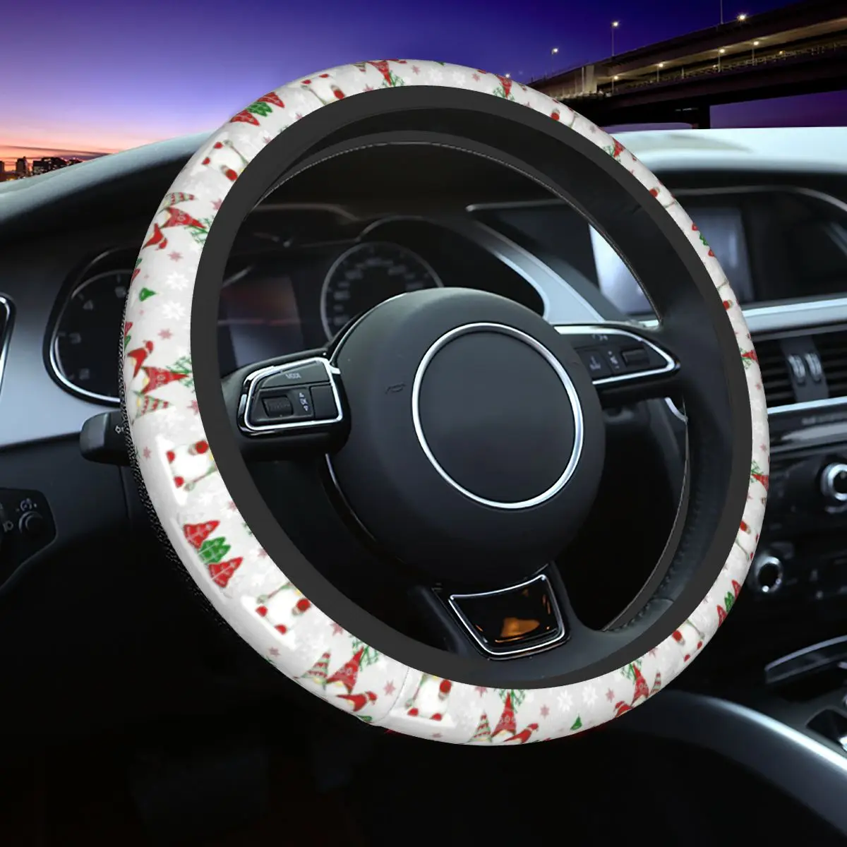 Merry Christmas Gnomes Car Steering Wheel Cover 38cm Anti-slip Nordic New Year Elastische Car-styling Car Accessories