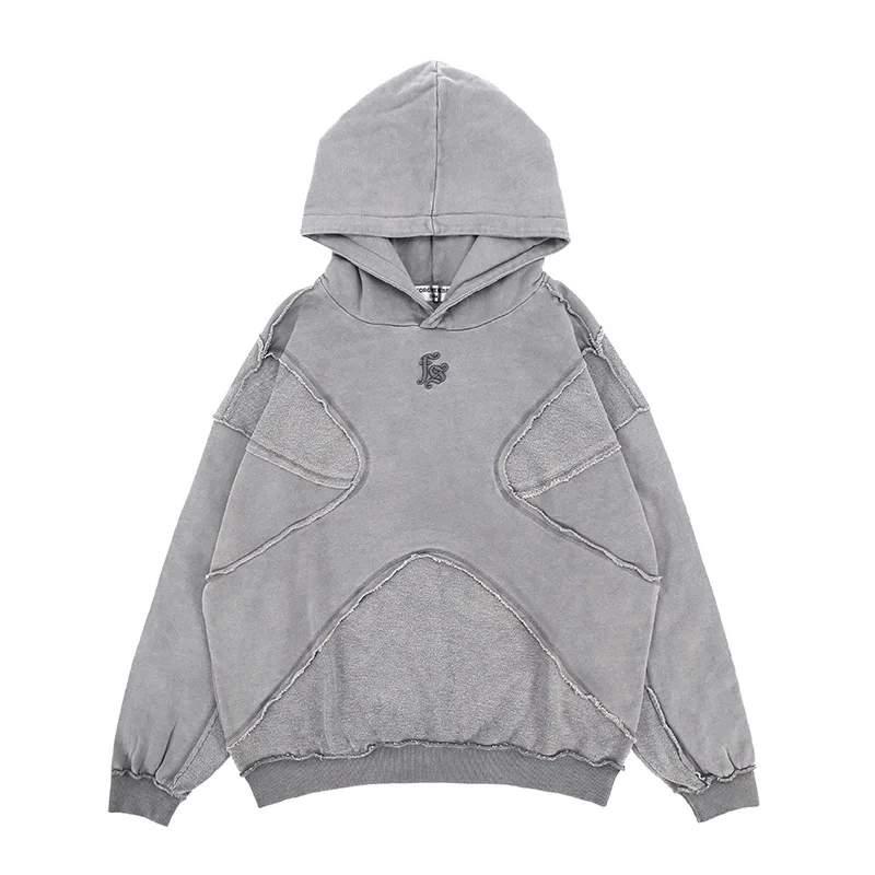 

2025 Autumn/Winter New Trendy Brand Hooded Pullover Personalized Design Craftsmanship Solid Color High Street Hoodie Men