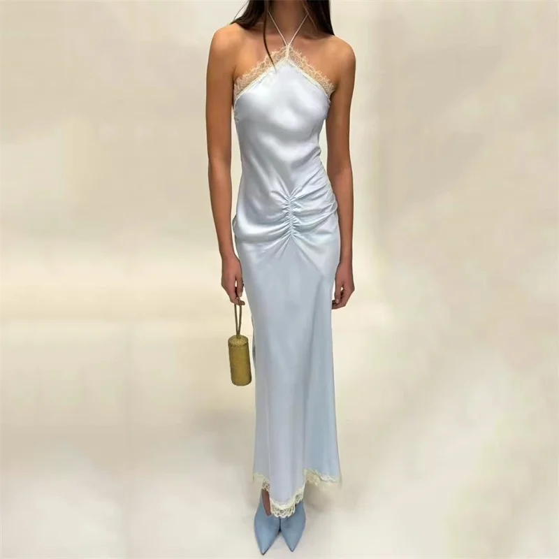 

Women's dress New lace patchwork sleeveless long dress for summer 2026 Sexy backless hip hugging dress elegant party dress y2k