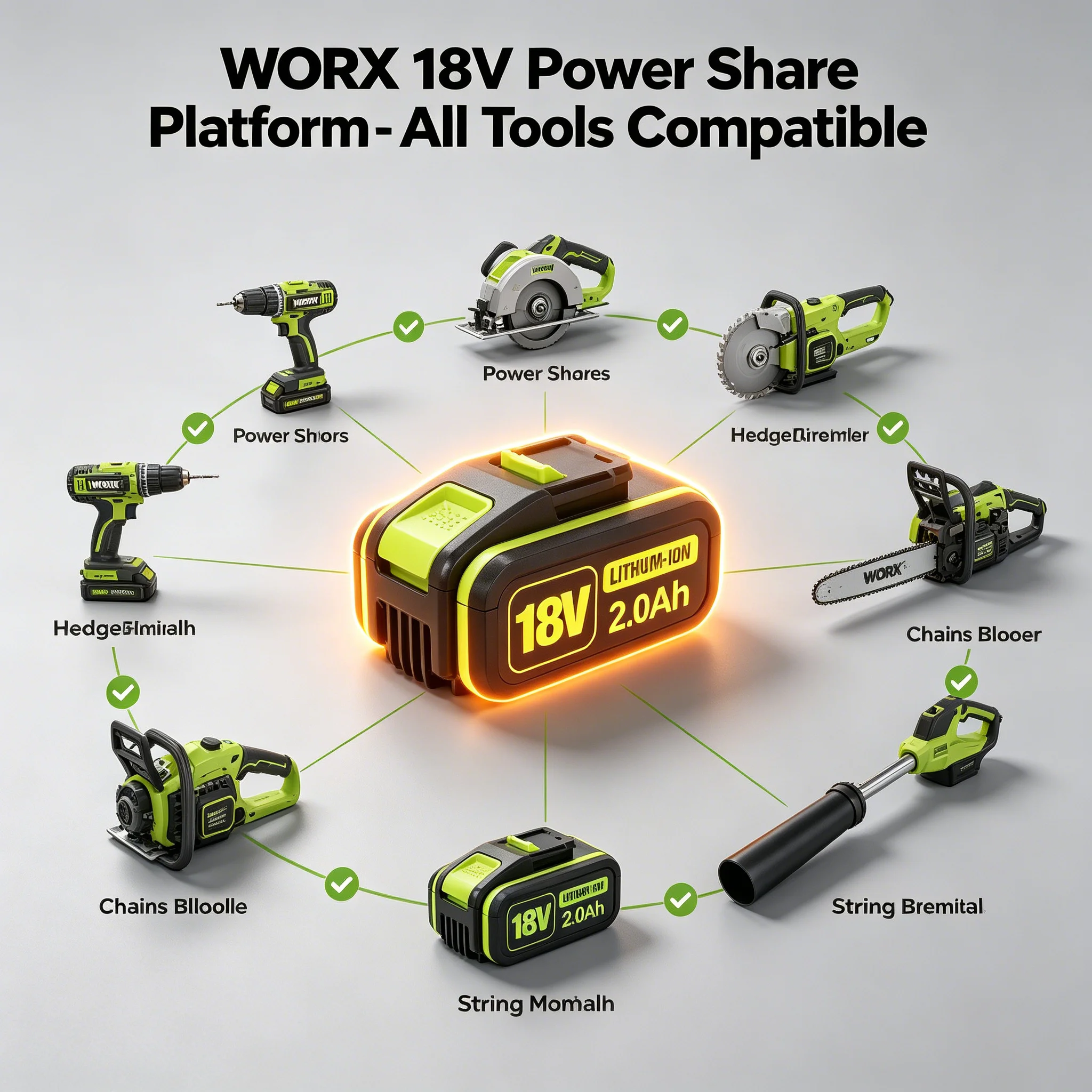 Replacement For  WORX 18V 2000mAh Rechargeable Lithium Battery Electric Tool WA3551 WA3553 WX390 WX176 WX178 WX386 WX678