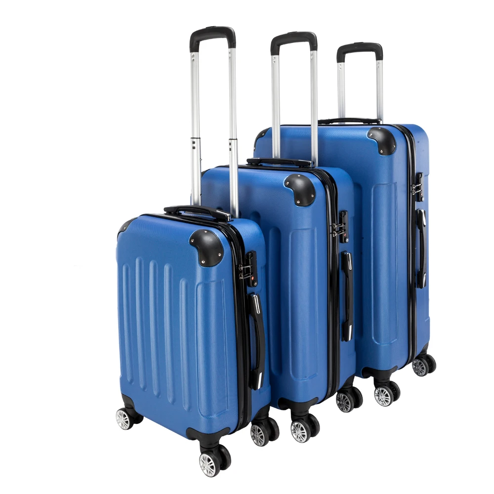 Valise à roulettes portable en ABS, ensemble de bagages élaborées, bleu foncé, 3 en 1, roues tournantes télescopiques Foy, 20 po, 24 po, 28 po