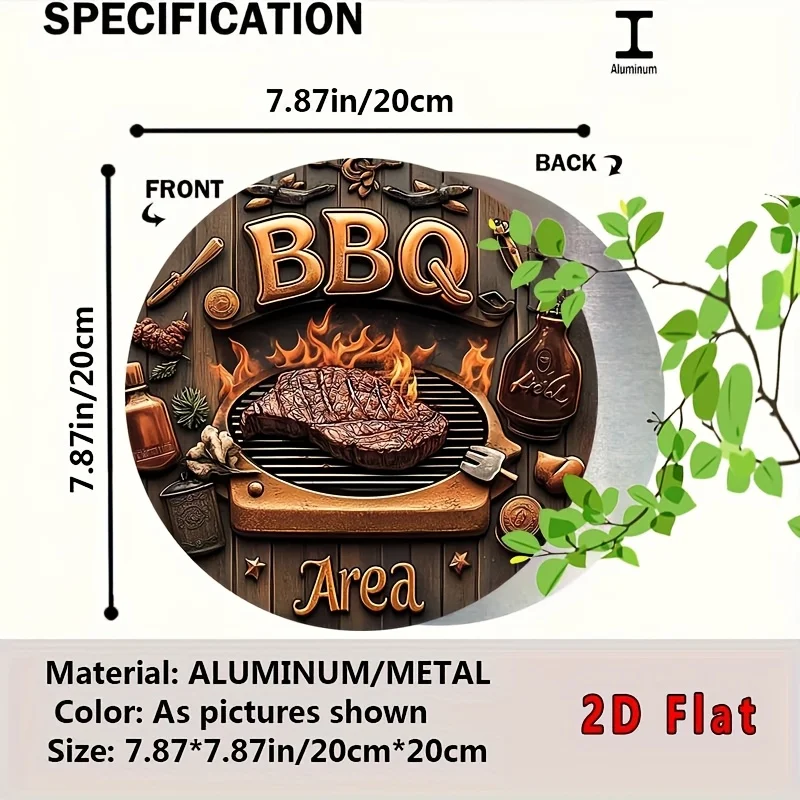 [2D Flat] One Piece of 2D Flat Sign, Measuring 7.87X7.87 Inches, Made of Round Aluminum for BBQ Areas, Complete with Clamps And